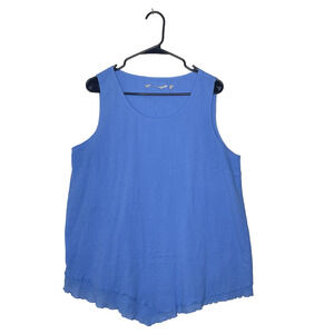 Soft Surroundings Womens Tank Blue L Gauzy Lagenlook Lettuce Hem Cottage Boho